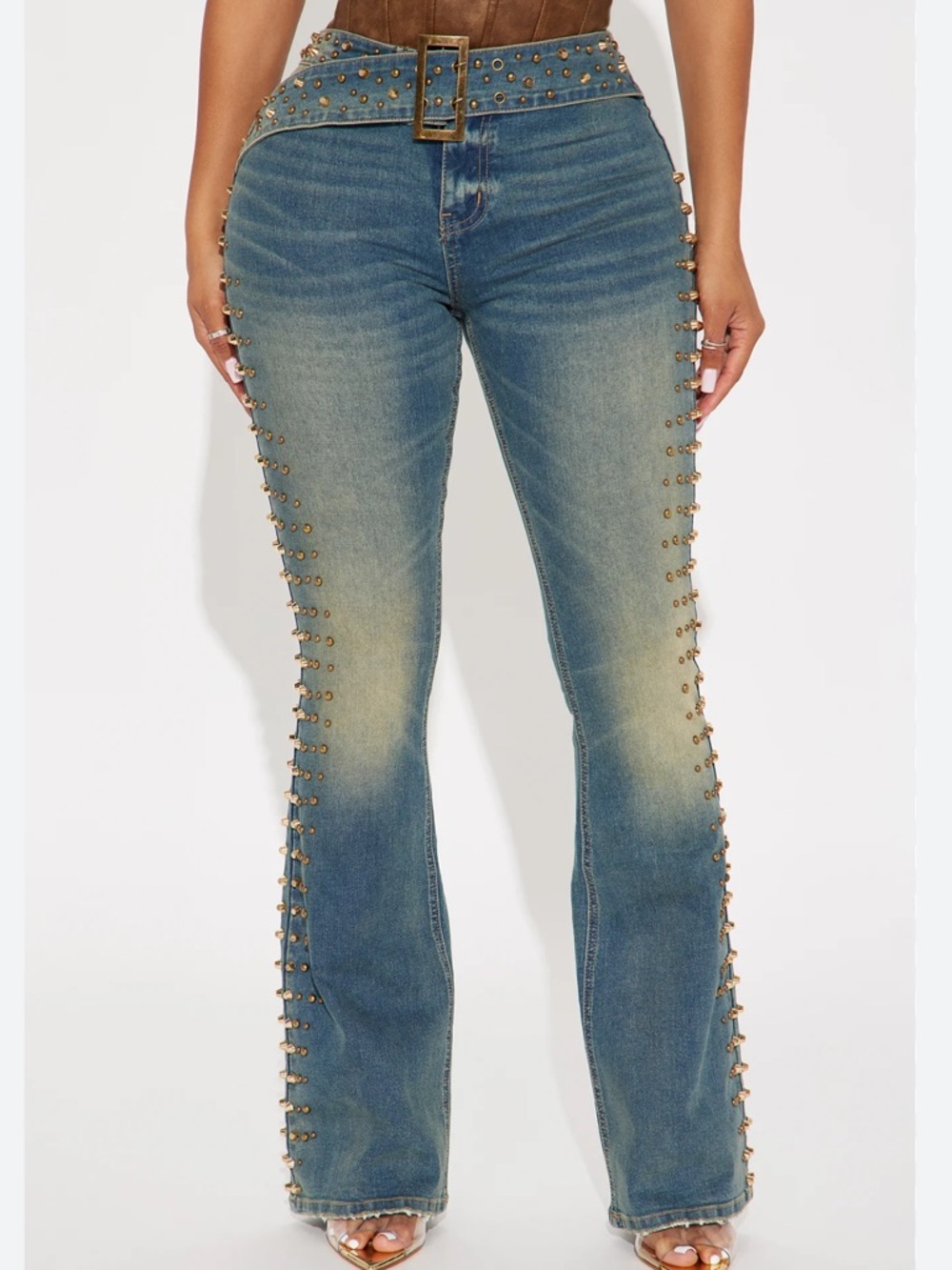 NEW Fashion Nova Ayami Embellished Tinted Bootcut Jeans Mid Rise Womens 7 READ‎